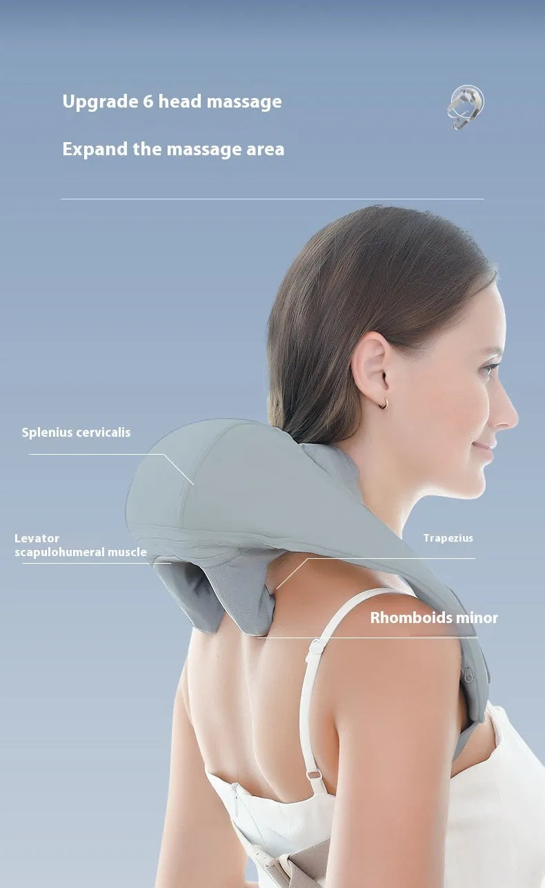 Gray multifunctional neck back waist massager with elastic fabric and infrared physiotherapy features