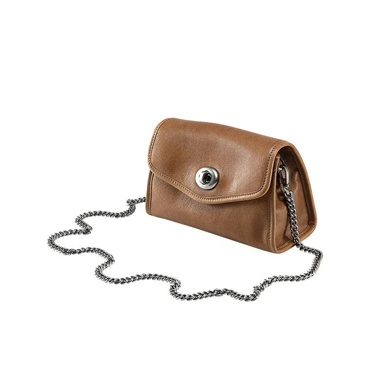 Envelope women's chain leather messenger bag in genuine two-layer cowhide, horizontal square shape, single shoulder strap