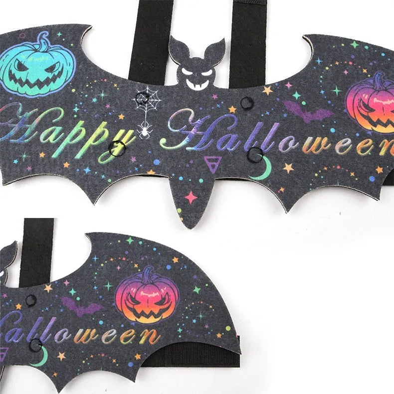 Halloween felt batwing costume for cats in pumpkin, white ghost, or red bat designs with bell option