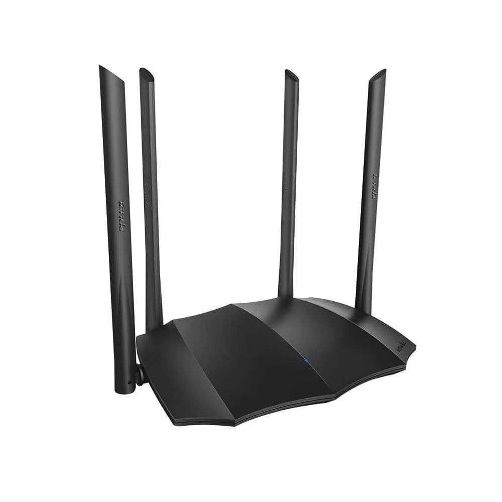 AC8 dual-band wireless gigabit router showing front panel with indicator lights and connection ports