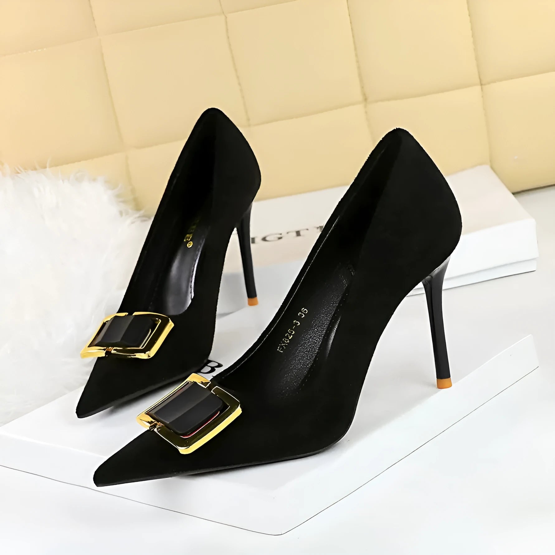 Black suede stiletto heels with 9CM super high heel and pointed toe shape for women