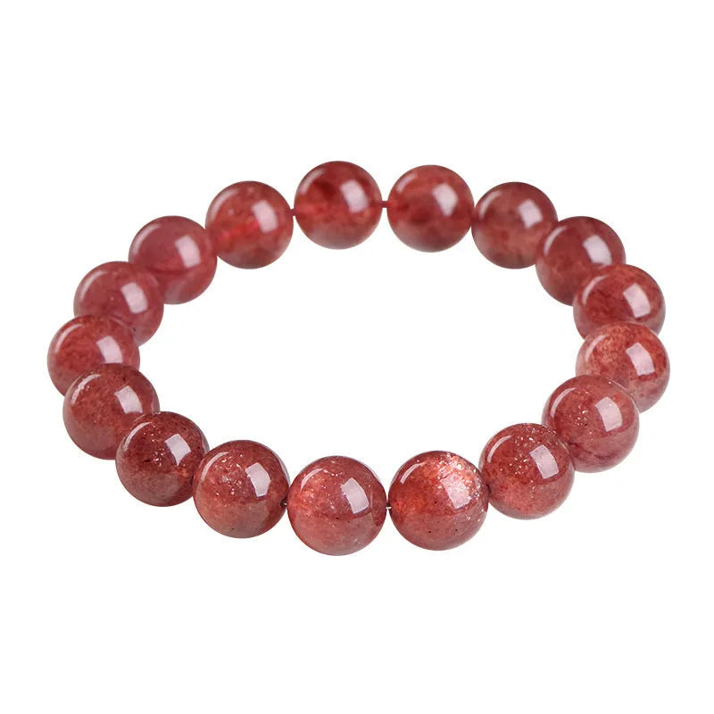 Natural strawberry quartz geometric bead bracelet showing colour and size options for men and women.