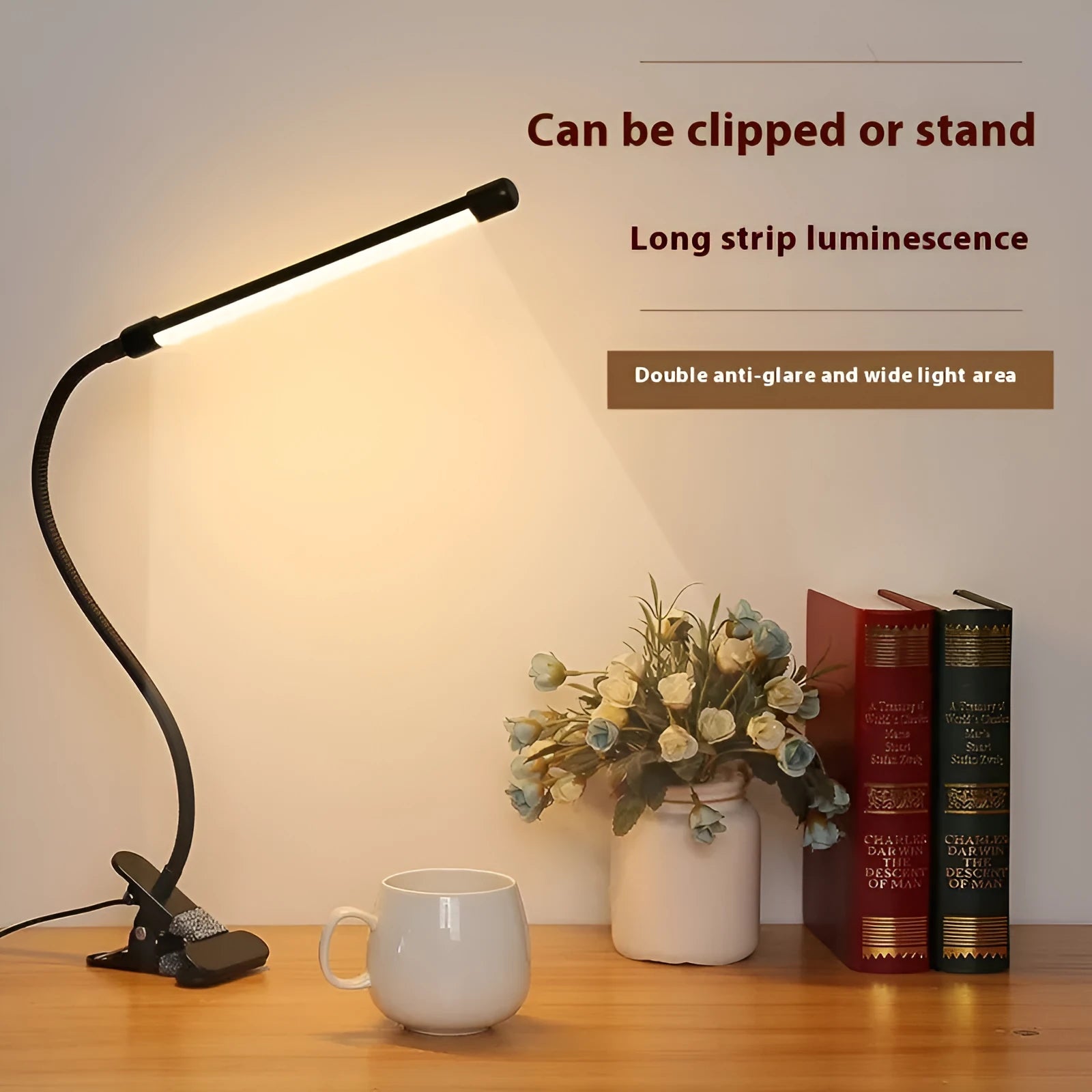 26cm black and white LED desk lamp with USB power for student study