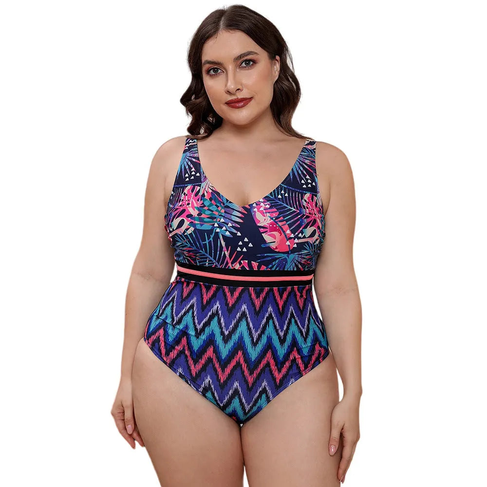 Women's striped vest print one-piece swimsuit with spaghetti straps in blue pattern