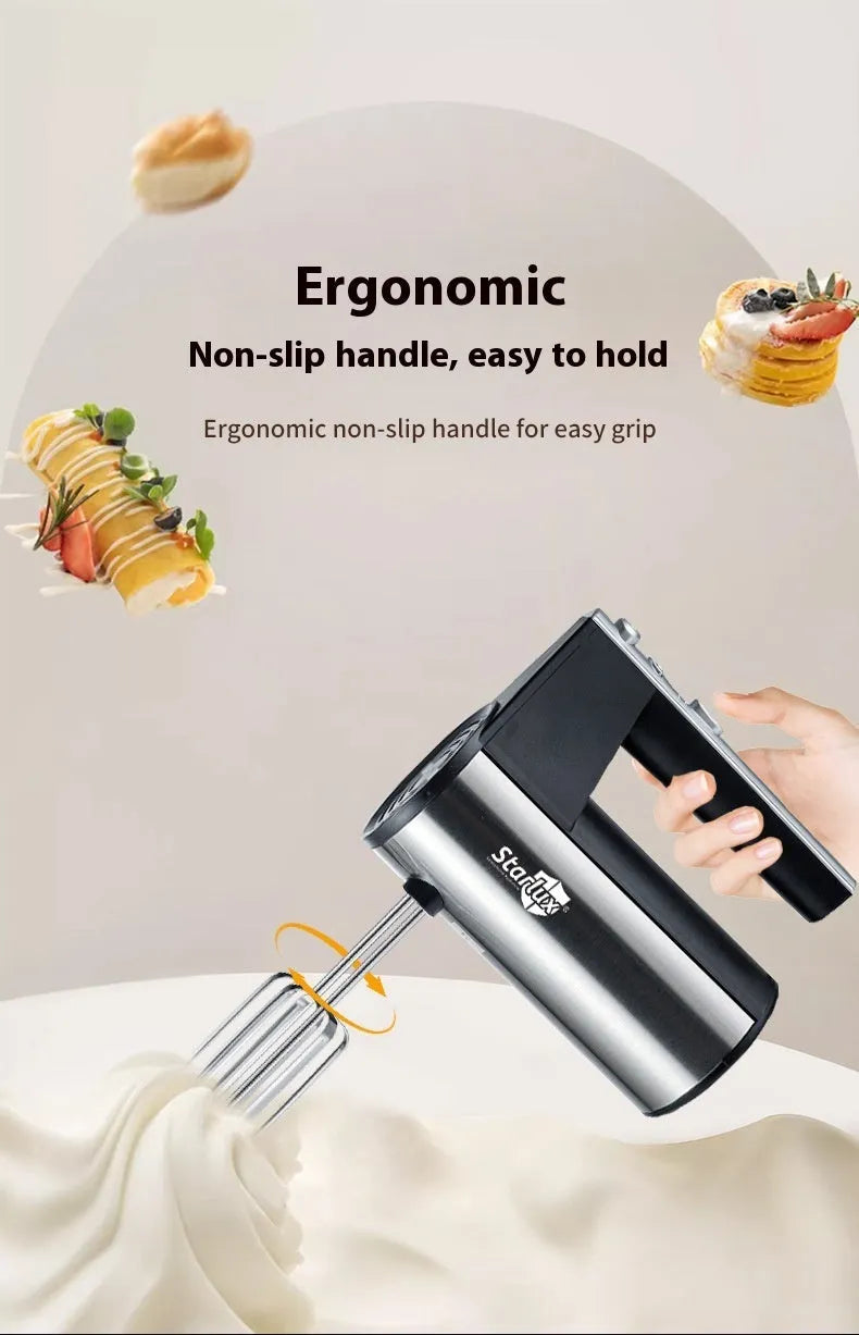 SL-25209 colour electric hand whisk with mixing attachments on white background