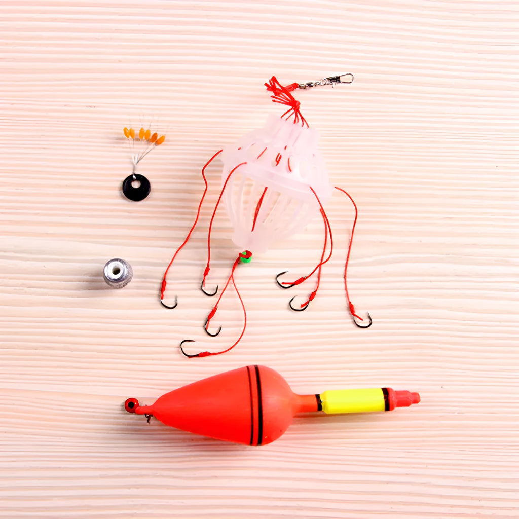Silver carp bighead fishing set with barbed No. 9 explosive hooks, double buckle, and float for beach fishing