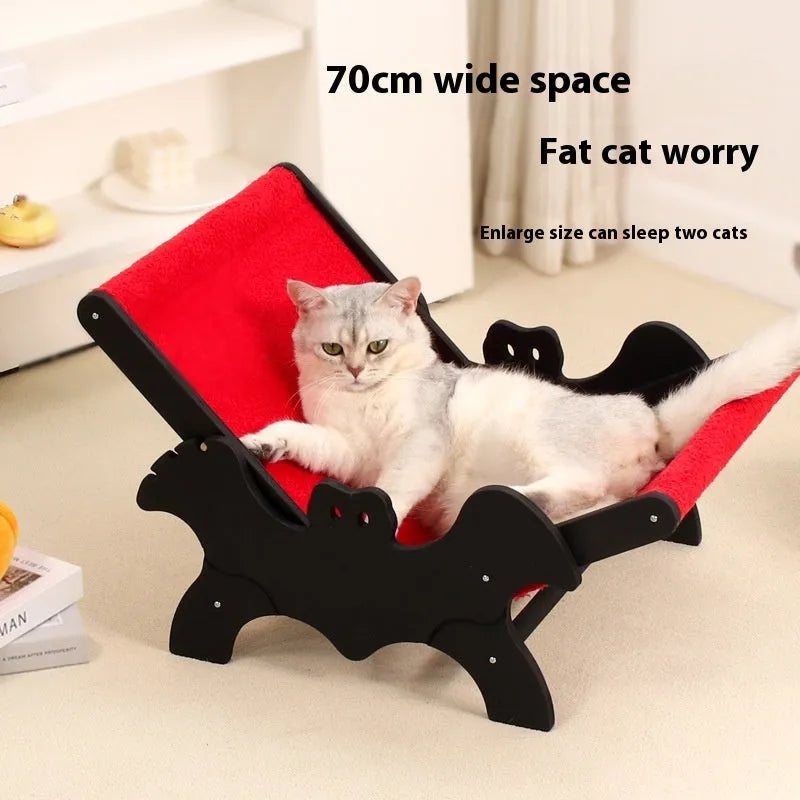 Wooden cat recliner bed in black and red Halloween colours, product specification MW-054