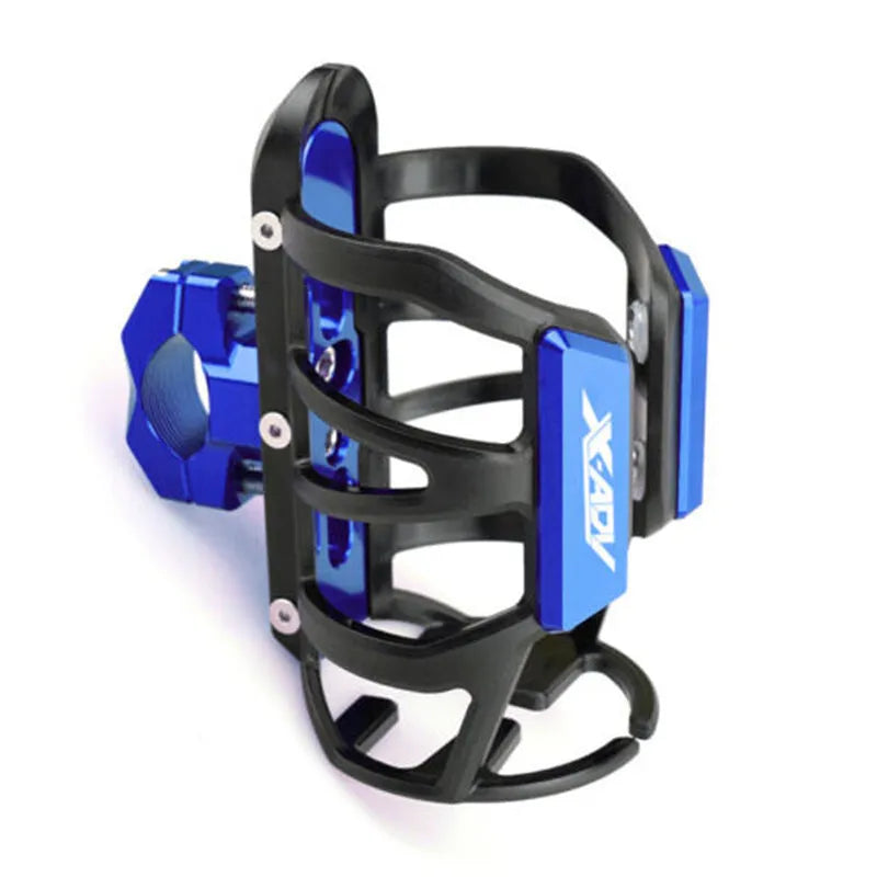 Water bottle cage mounted on Honda X-ADV scooter bumper in selected colour