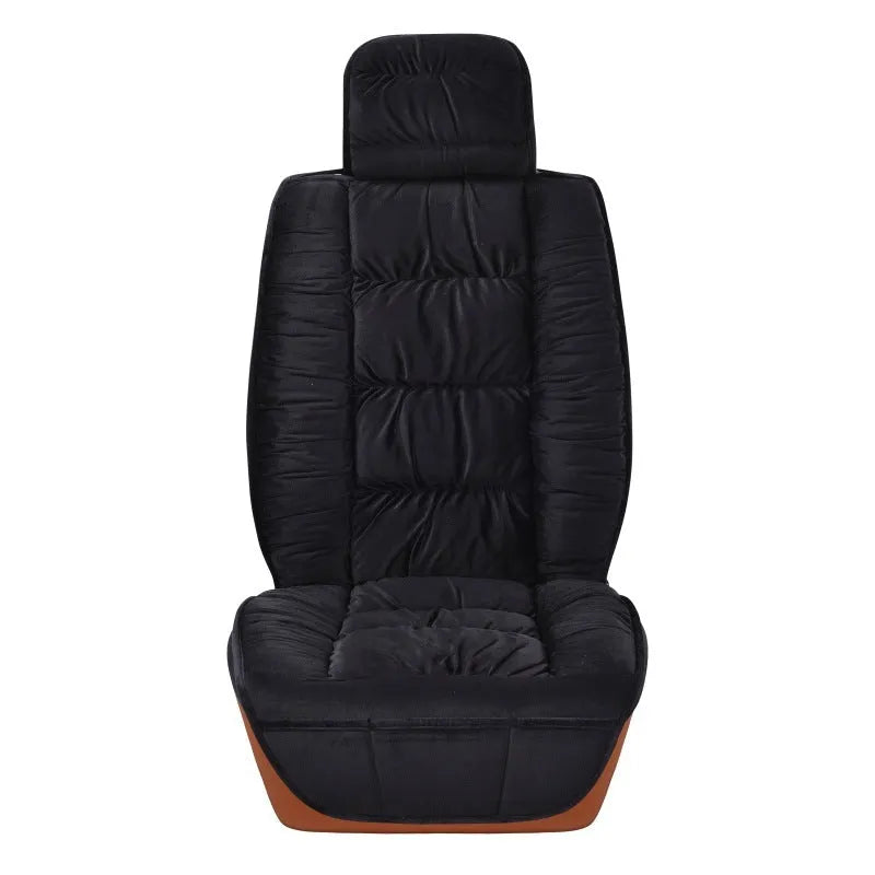 Winter short plush car seat cushion in a choice of five colours on a car seat.