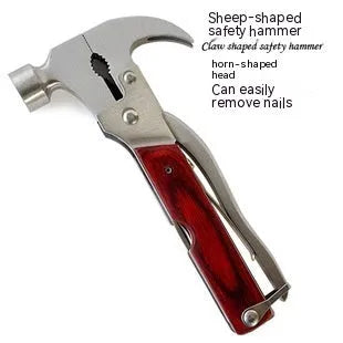 16-in-1 multi-functional car safety hammer made of solid steel with compact folded design and Oxford fabric carry bag