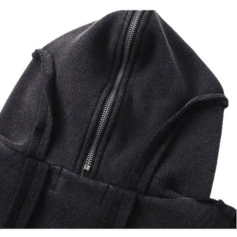 Men's black abstract pattern cotton hooded cardigan coat with zip fastening