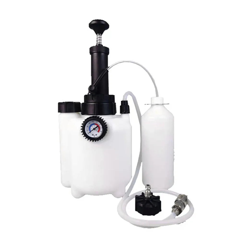 White 3-litre automotive brake fluid reservoir tool with copper and iron components