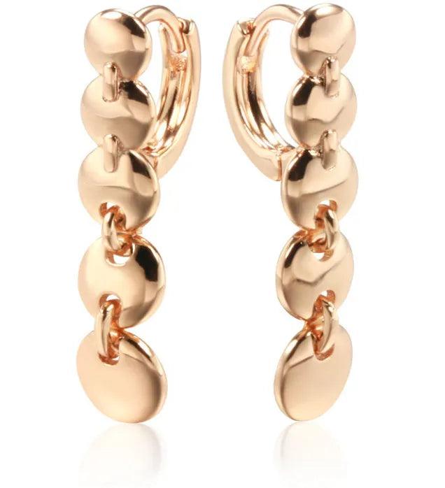Retro long round circle earrings in woven copper with gold finish