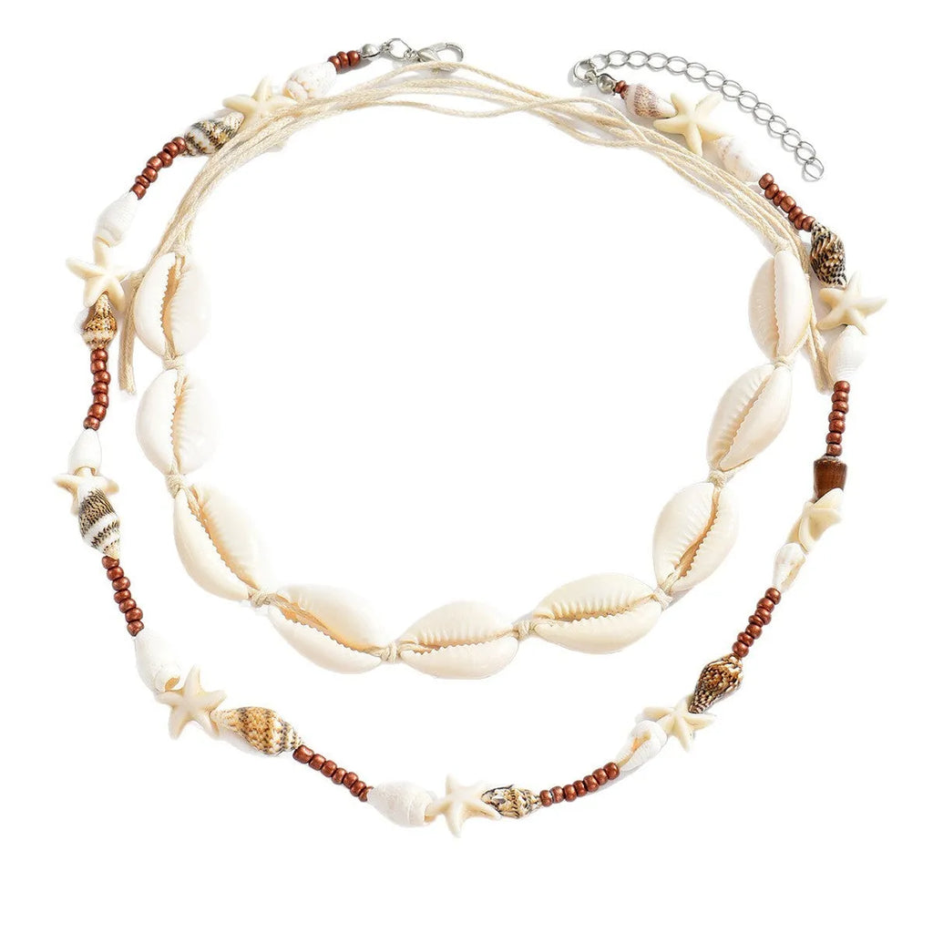 Bohemian shell necklace for women with geometric pendant on regular chain, colour X1900