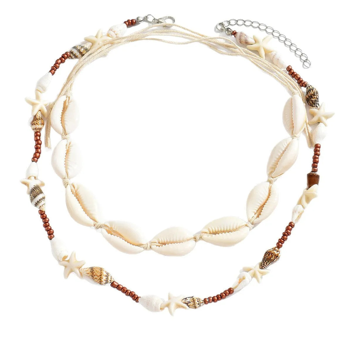 Bohemian shell necklace for women with geometric pendant on regular chain, colour X1900