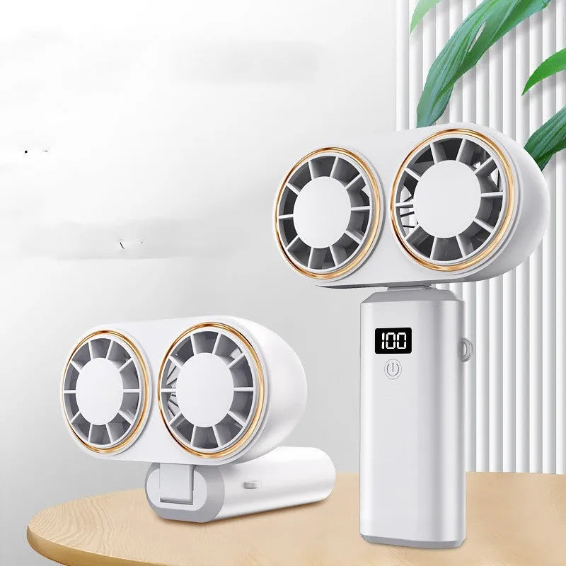USB handheld mini fan foldable design with digital display in milky white colour
