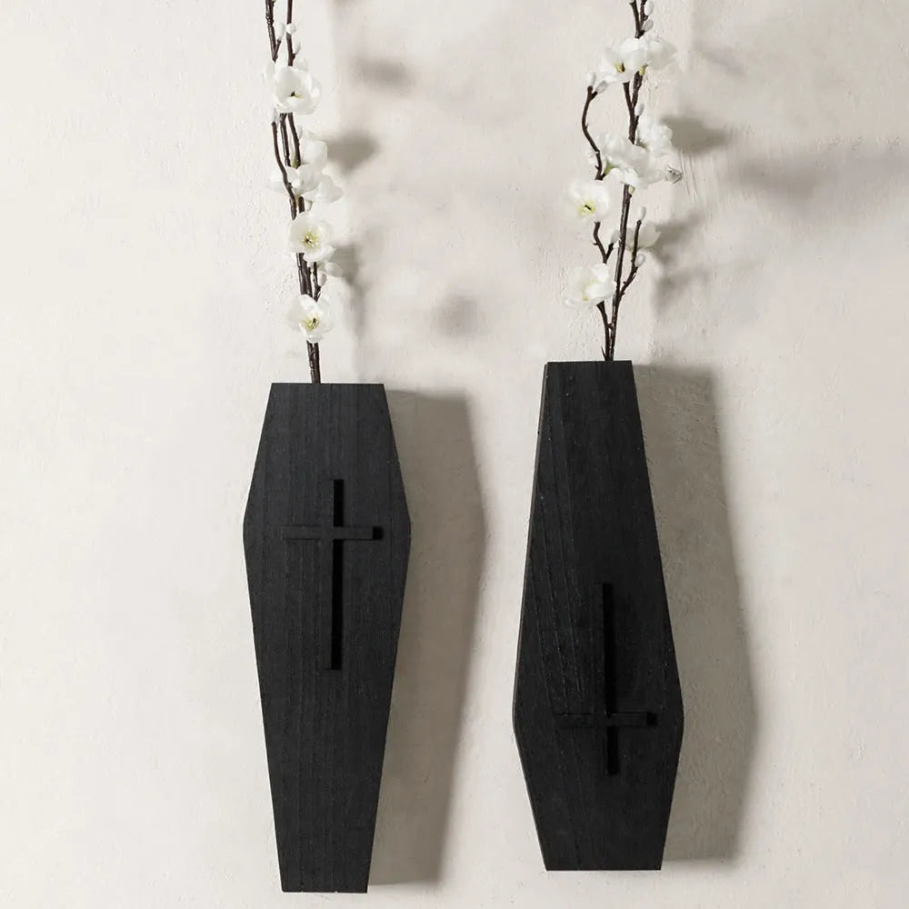 Wooden black cross wall vase shelf 27x9cm pendant design home decoration