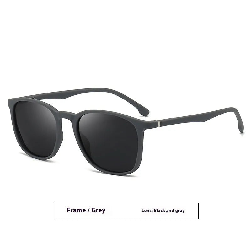 Men's polarized sunglasses with black frame and dark green lens, PC construction, UV400 protection