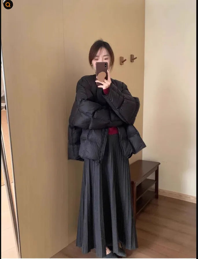 Women's dark grey knitted dress suit set with 3D pattern, artistic retro ethnic style sweater and skirt