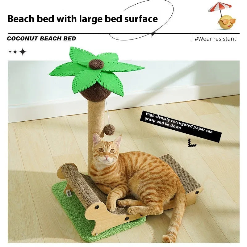 Wooden beach chair cat nest with scratch board and hemp mat for cats