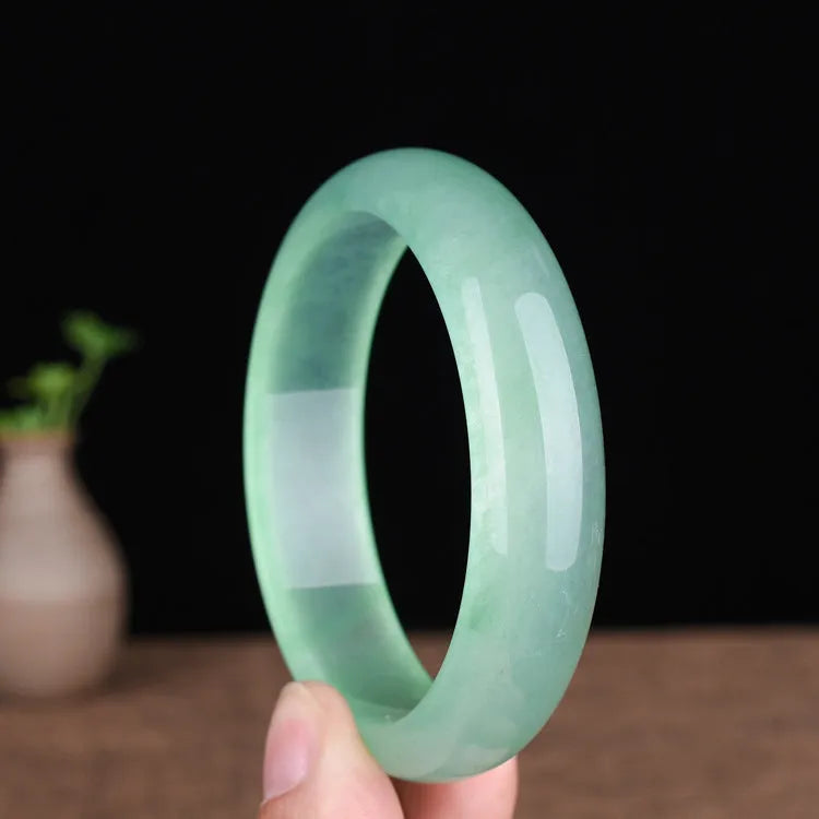 Oil cyan light green quartz rock jade bracelet with smooth polished finish, modern simplicity style