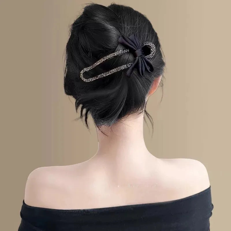Black crystal bow acrylic hair claw 11.5cm total length, manual processed women's updo accessory