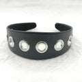Wide black artificial leather headband with round and square rivets, handmade punk style for women