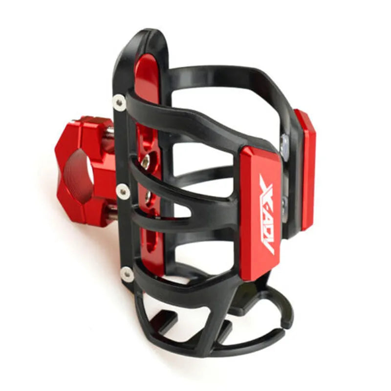 Water bottle cage mounted on Honda X-ADV scooter bumper in selected colour