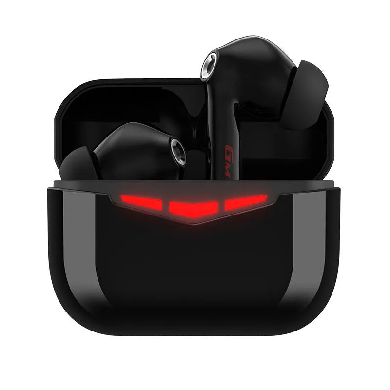 True wireless Bluetooth gaming headset with charging case in black, pink, white, or grey