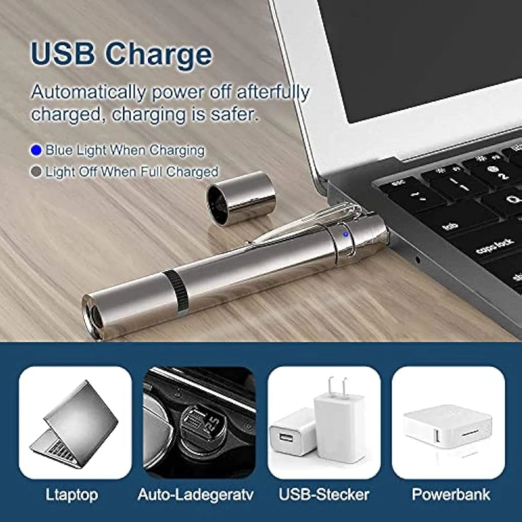 Silver aluminium cat laser pointer showing mouse and butterfly light patterns on a wall.