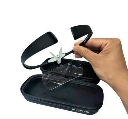 Headwear wide magnifying glass with TR90 frame and adjustable nose pad on a workbench with watch repair tools