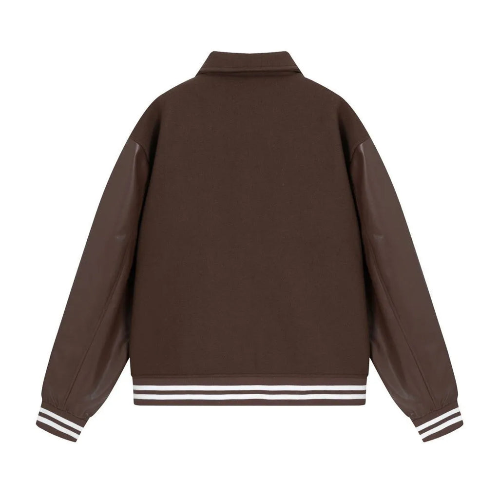 Women's cotton blend bone embroidered jacket in brown colour, front view, for autumn winter wear