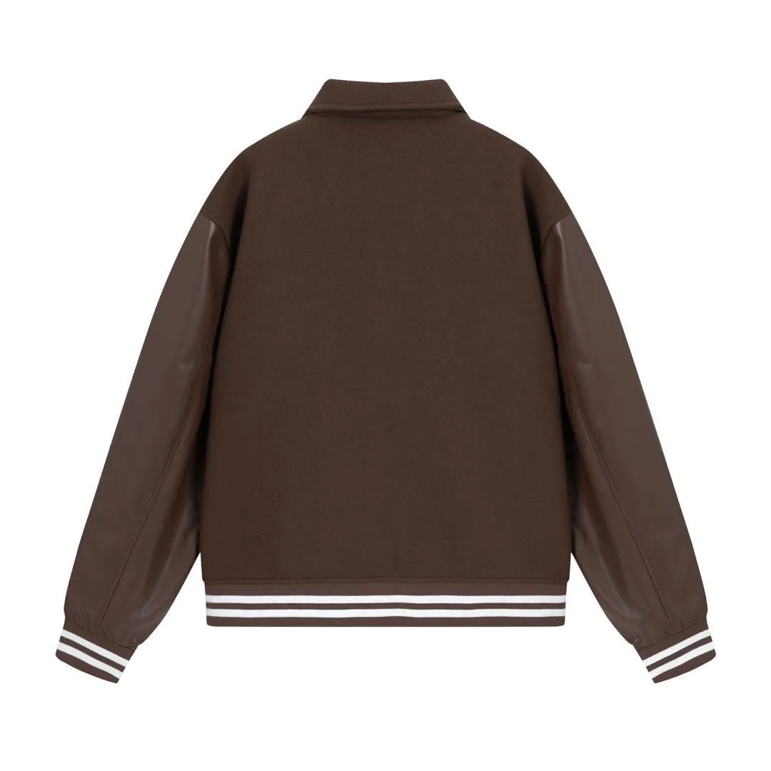 Women's cotton blend bone embroidered jacket in brown colour, front view, for autumn winter wear