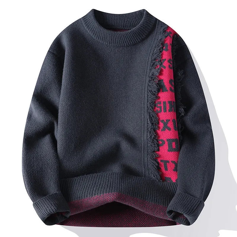 Men's loose fit knitted pullover with ribbed hemline in rabbit fur polyester blend