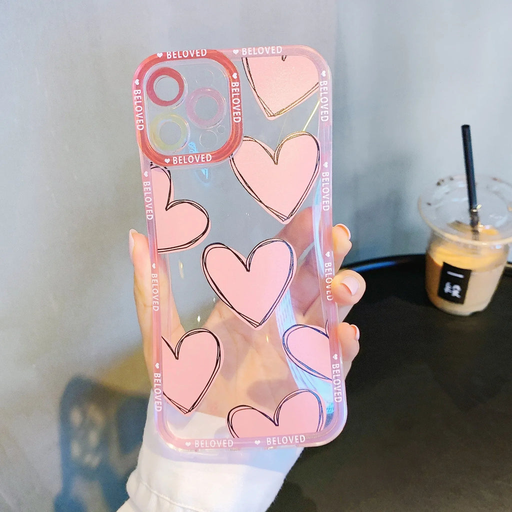 Pink love heart angel eyes TPU back cover phone case for iPhone 13 Pro Max