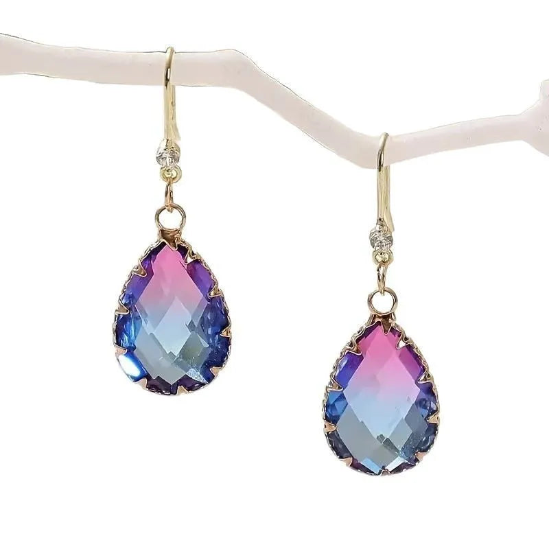 Fashion glass crystal love heart earrings for women, coloured glaze heart shape, blue water drop colour