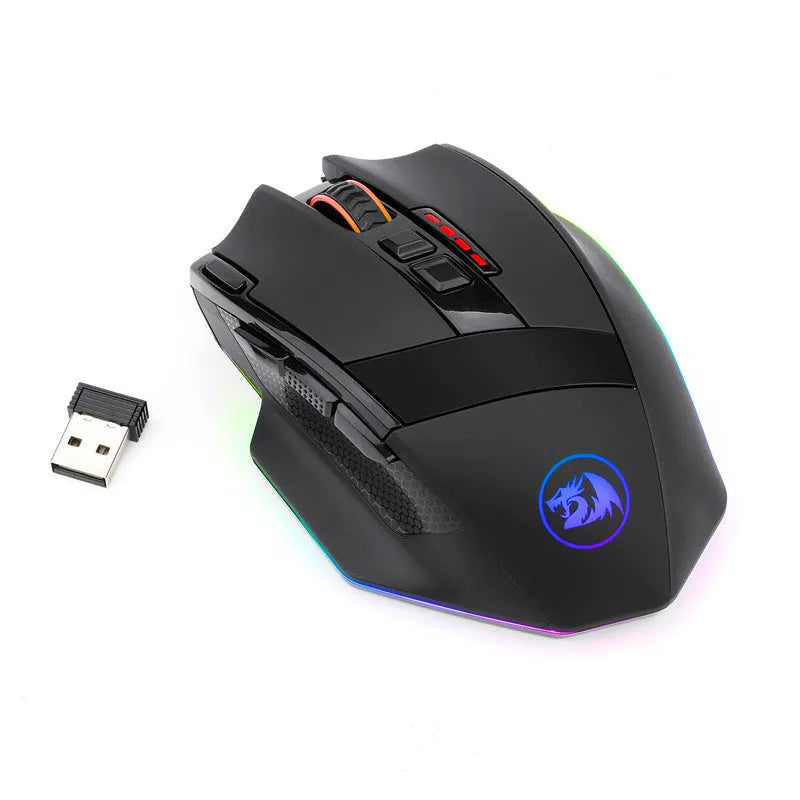Black Redragon M801P wireless gaming mouse with 9 buttons and ergonomic design