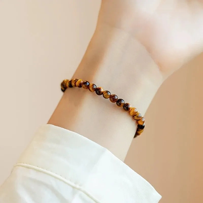 Handmade new Chinese style tigereye stone bracelet with round geometric beads.