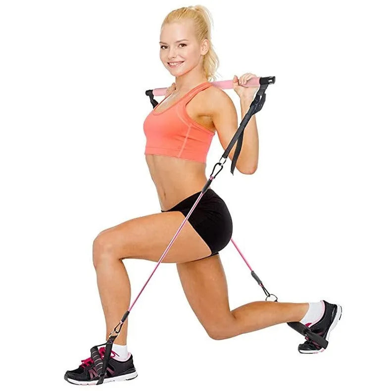 Women's TPE resistance fitness stick 11-piece set in pink and purple colours