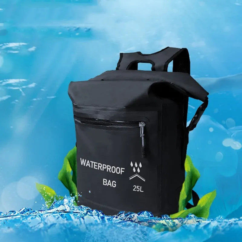 Black outdoor waterproof bag 25L 500D mesh clip for swimming river tracing rafting