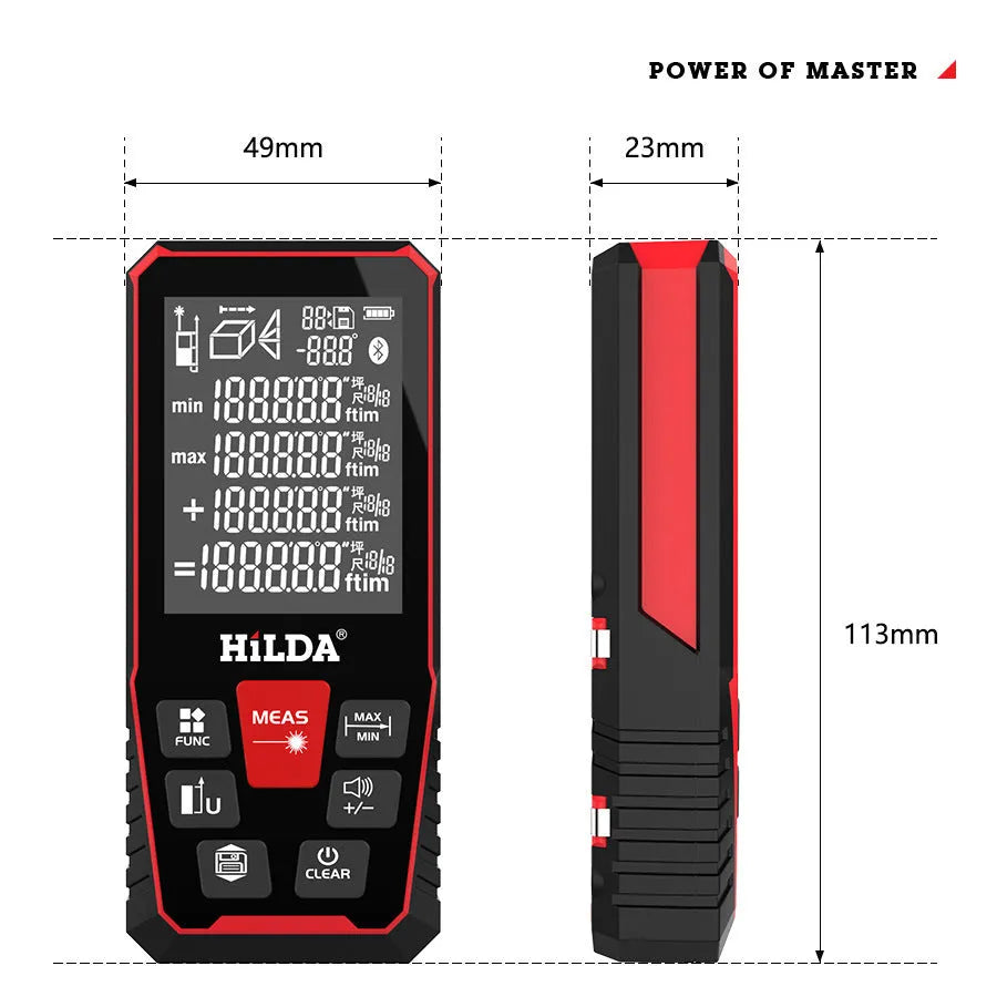 Laser rangefinder measuring device for construction and room measurement applications