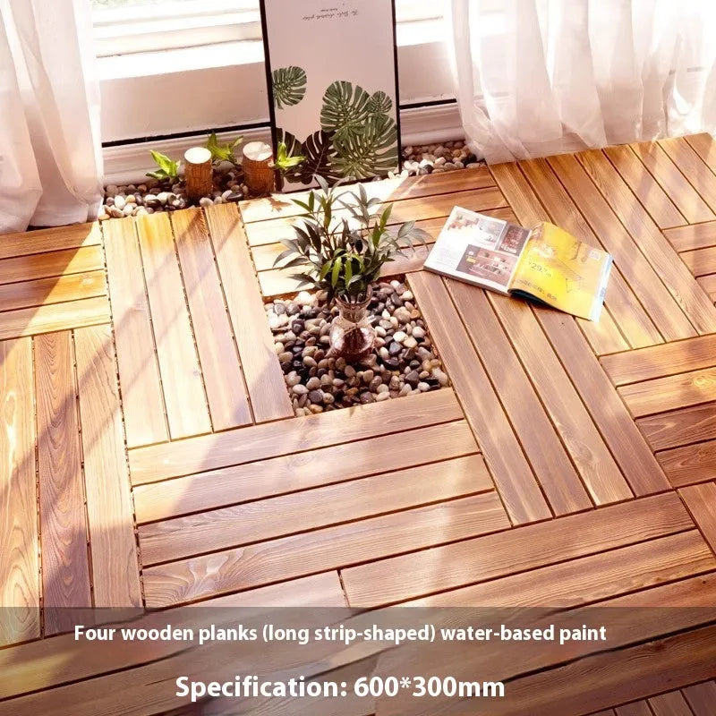 30x30cm camphor pine wood floor tiles with interlocking edges for balcony and indoor-outdoor use