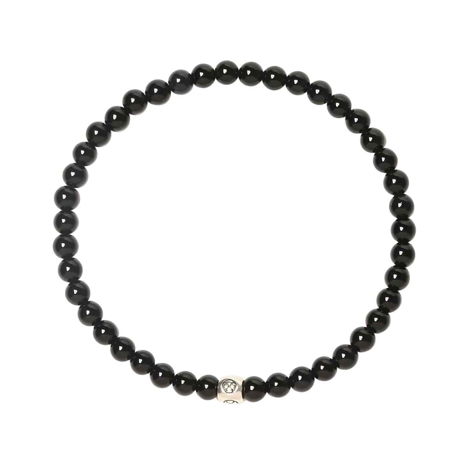 Geometric bracelet with obsidian, blue san and black agate beads showing round and chamfered square designs