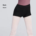 Black cotton women's ballet practice shorts laid flat, solid colour.