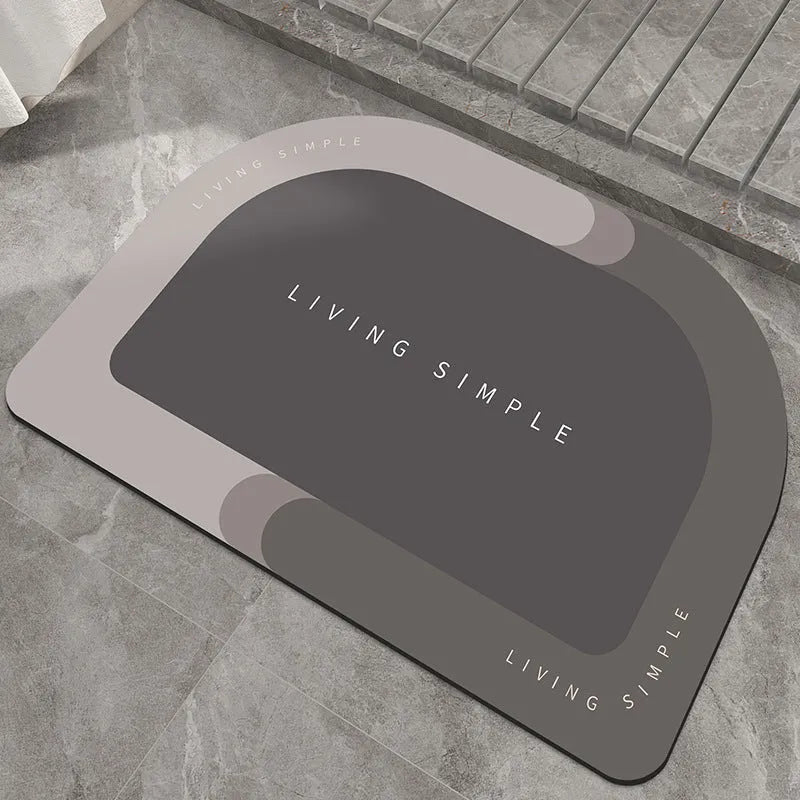 Oval super absorbent quick-dry bath mat with non-slip rubber bottom in grey, 40x60cm