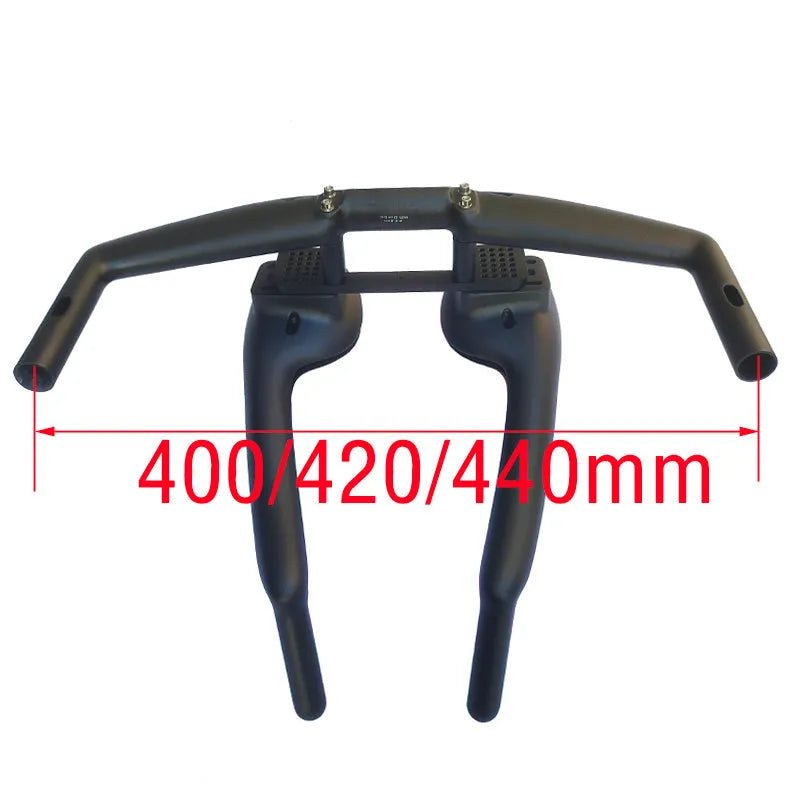 Carbon fibre long distance TT handlebar for road bike, 31.8mm calibre, black matt finish, with visible TT extension bars