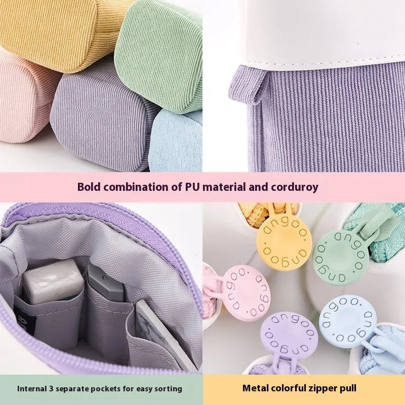 Corduroy drop-down telescopic stationery case in Korean style with six colour options