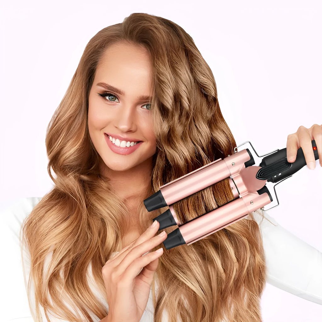 All-in-one three-tube water wave hair curler set with voltage options EU UK US 220V 230V 110V