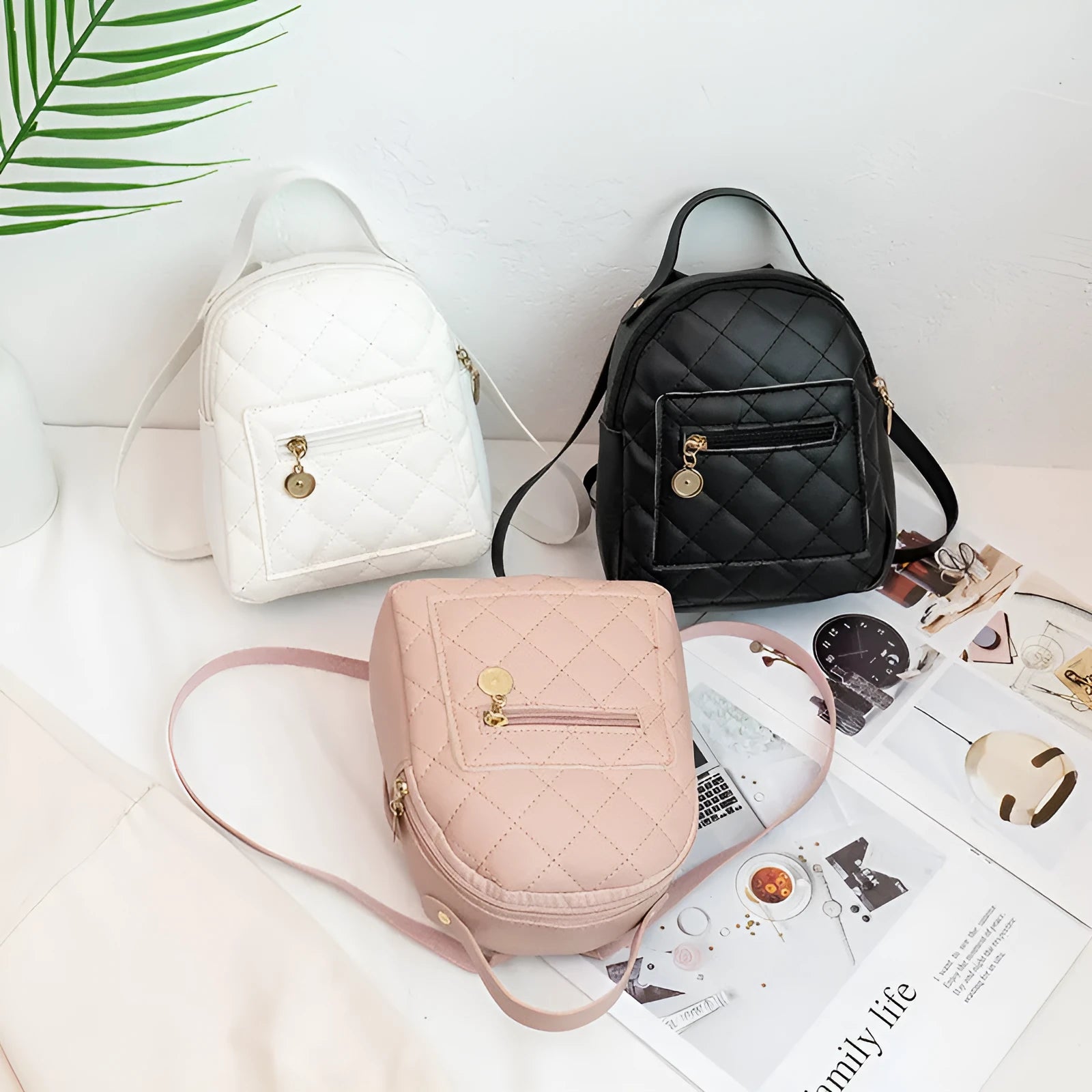 Girls' Korean style embroidered hardback bookbag backpack in black, pink or white colours