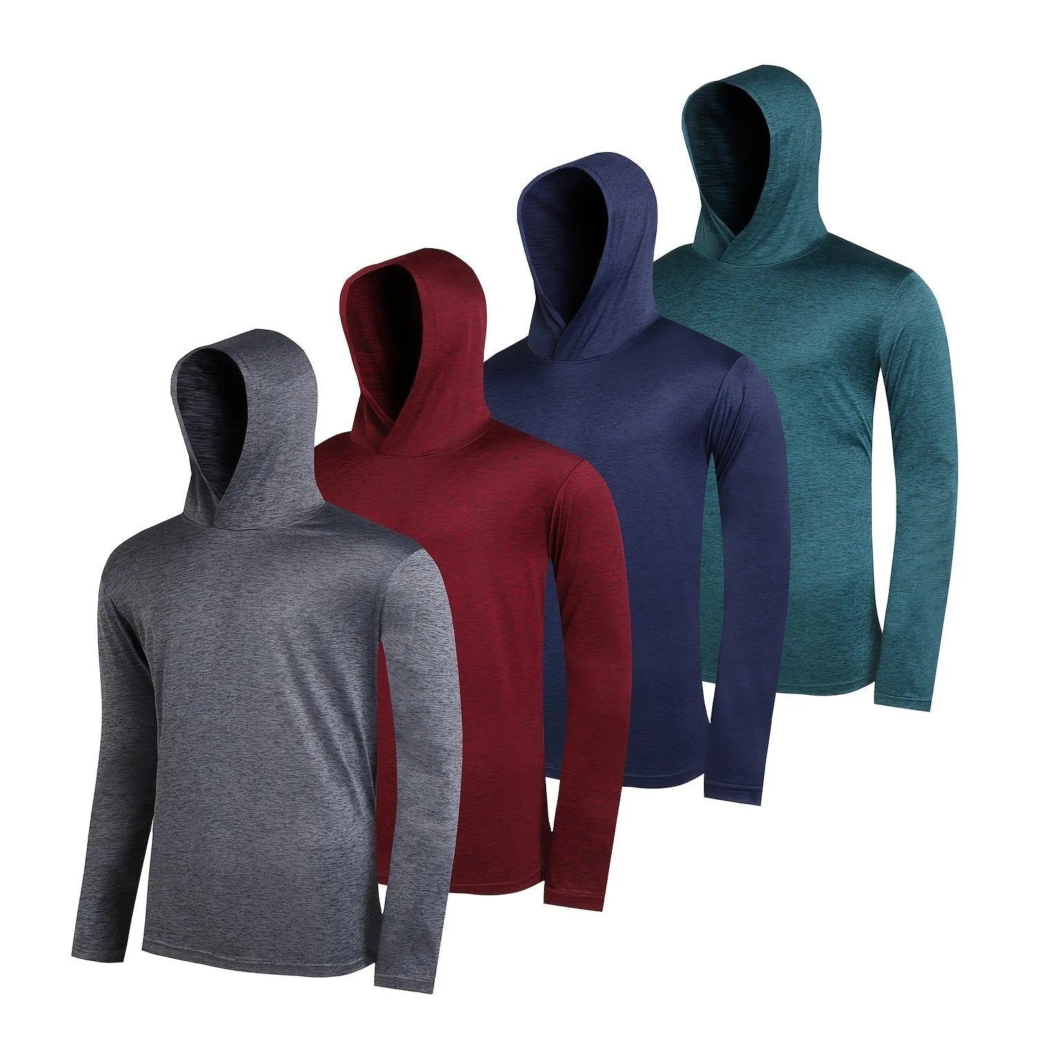 Men's lightweight polyester hoodie set showing multiple pieces in various colours